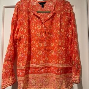 J. Crew Coral and Yellow Floral Top